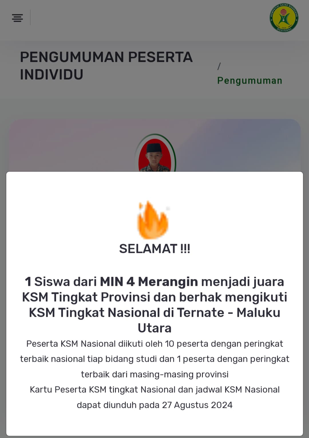 Ahmad Rais Azka siswa dari MIN 4 Merangin Raih Juara 1 KSM Bidang Matematika Tingkat Provinsi dan Melaju ke Nasional